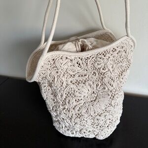 Zara Cream Crochet Lace Tote Bucket Bag